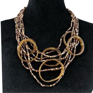 Chunky Boho Statement Necklace Multi Strand Earth Tone Beaded Casual Career